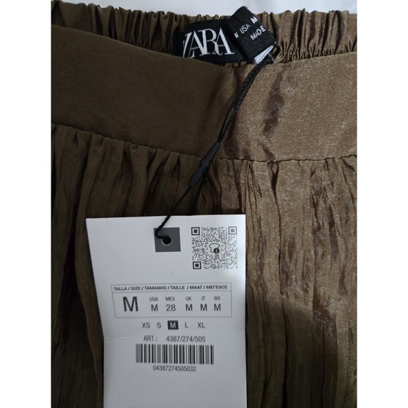 Zara Crinkle Midi Skirt Brown Size M NWT - Picture 4 of 5